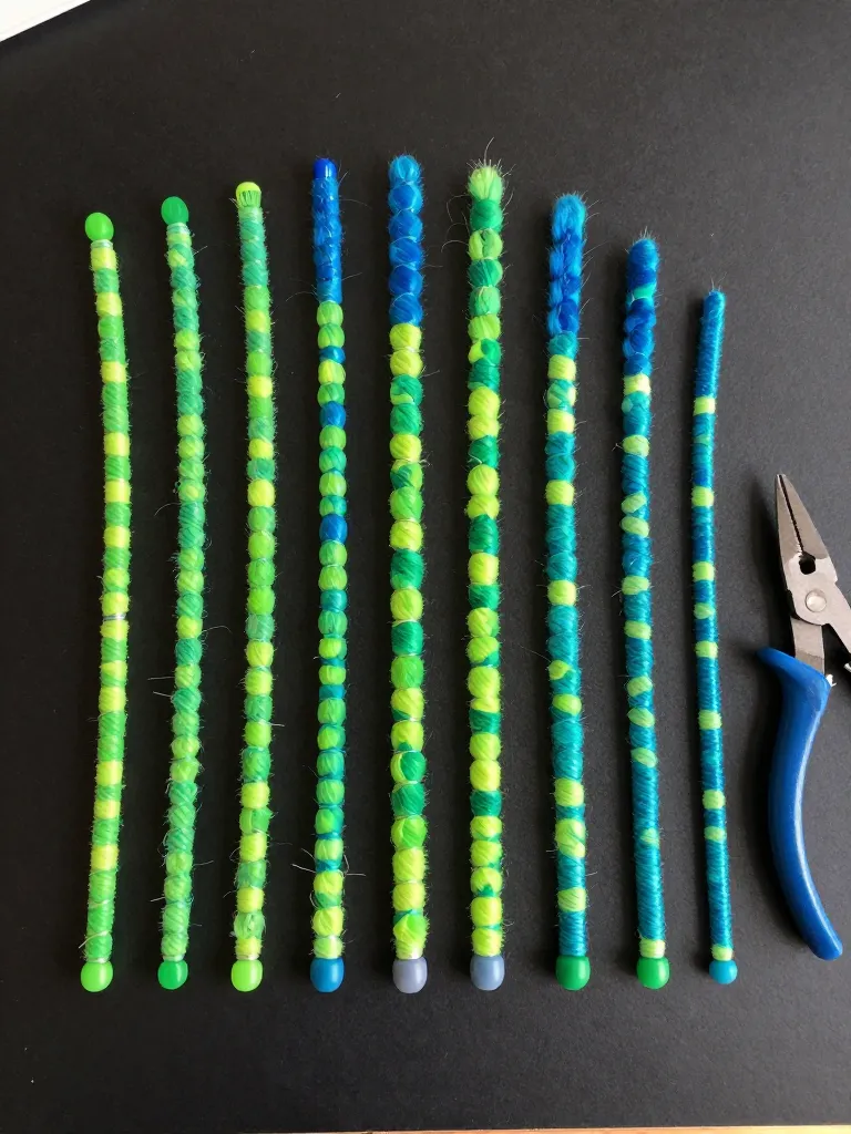 Wire-core tendril construction with neon green synthetic hair fiber