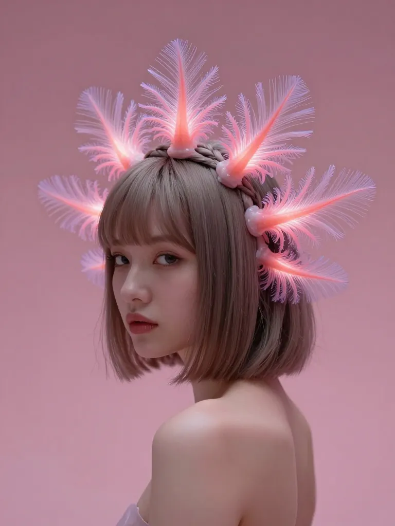 Axolotl Gill Mullet with feathery translucent coral-pink and lavender gill extensions