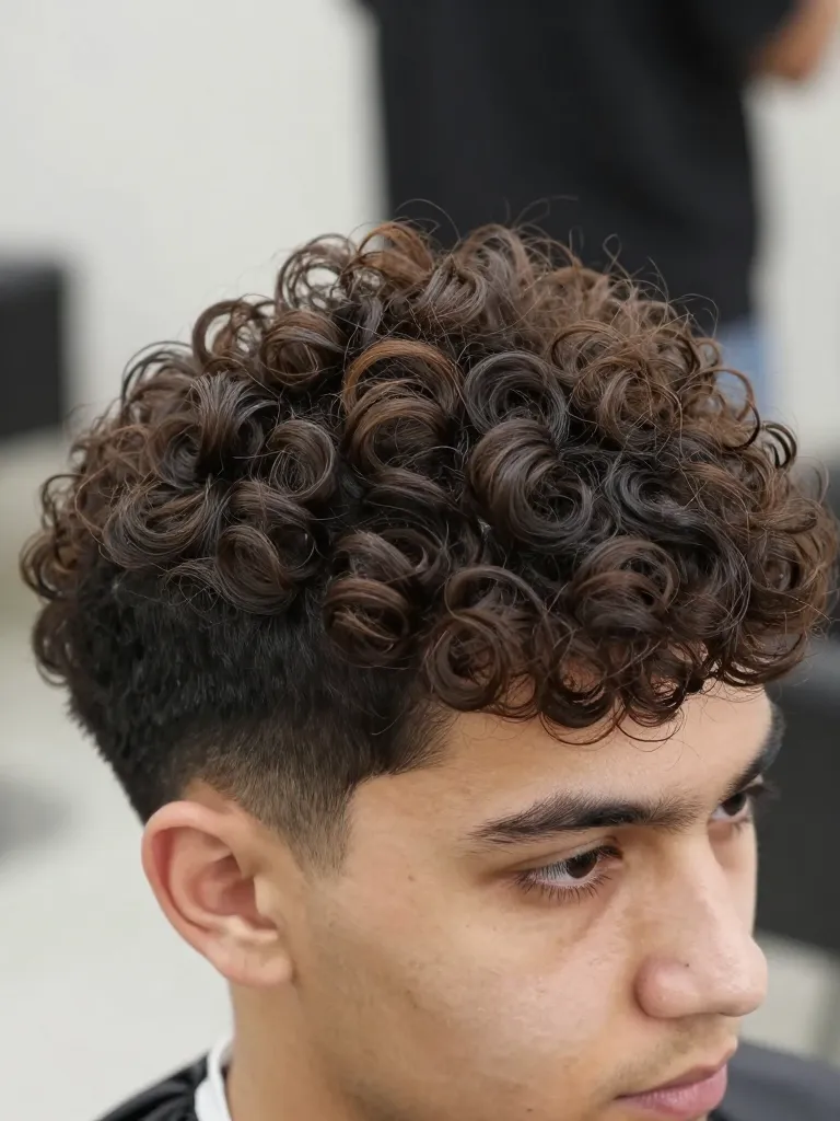 Crown layering for curly mullet with point-cutting to reduce bulk