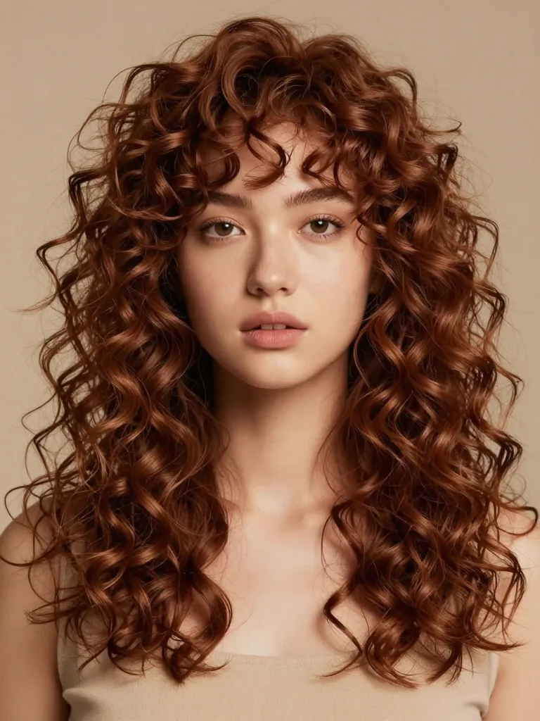 Finished curly mullet on auburn 3A curls with defined ringlets and cascading volume