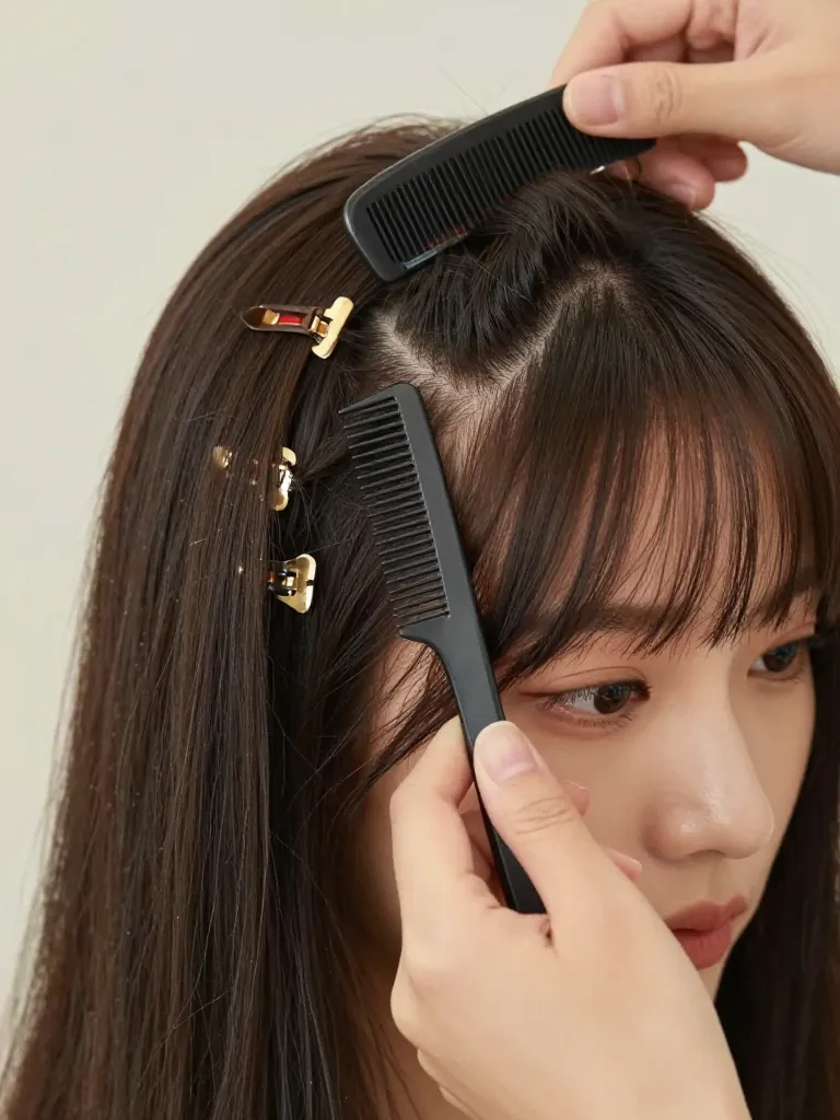 Sectioning hair for curtain bangs