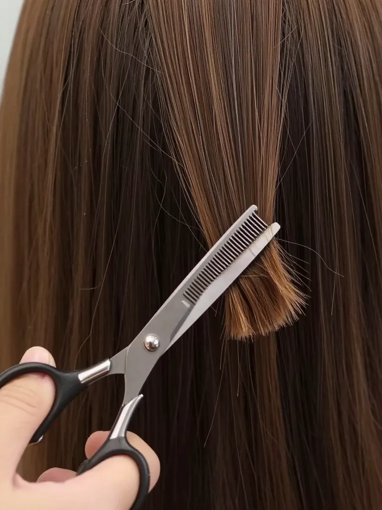 Texturizing the ends of curtain bangs