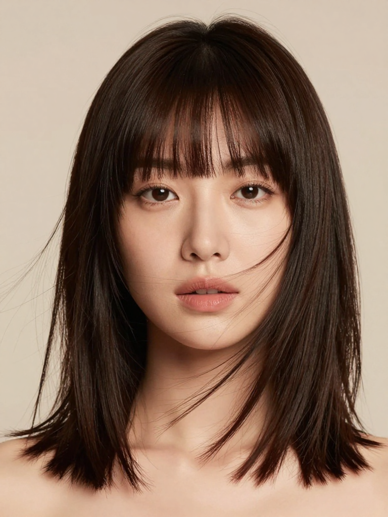 Lob with curtain bangs