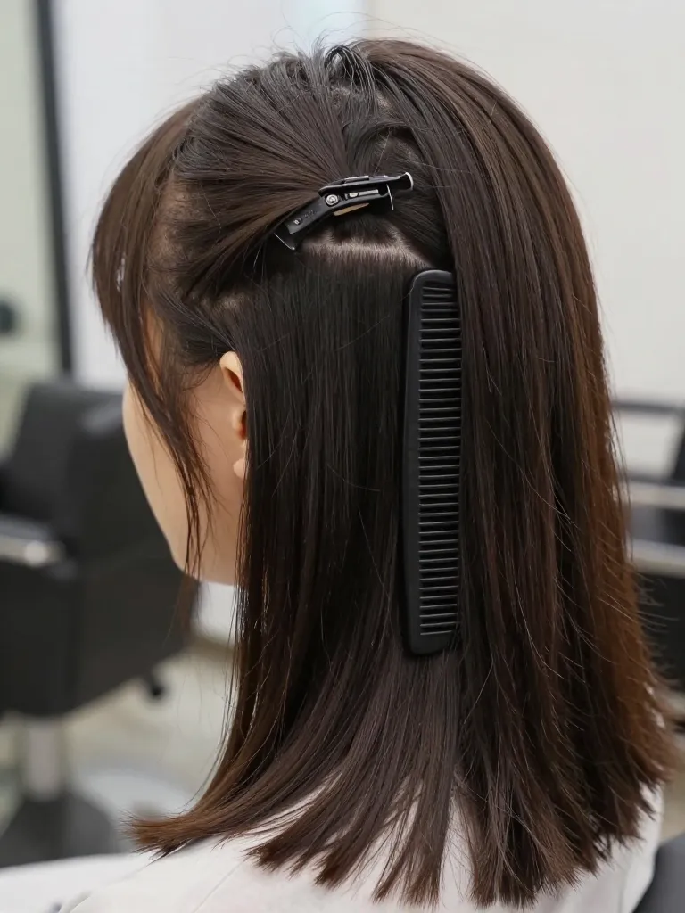 Crown sectioning for mullet cut with curved part from ear to ear