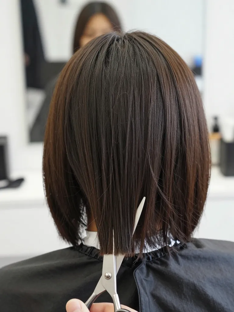 Cutting the back length of a mullet with shears