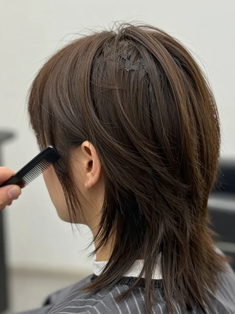 Texturizing a mullet with razor comb for piece-y movement