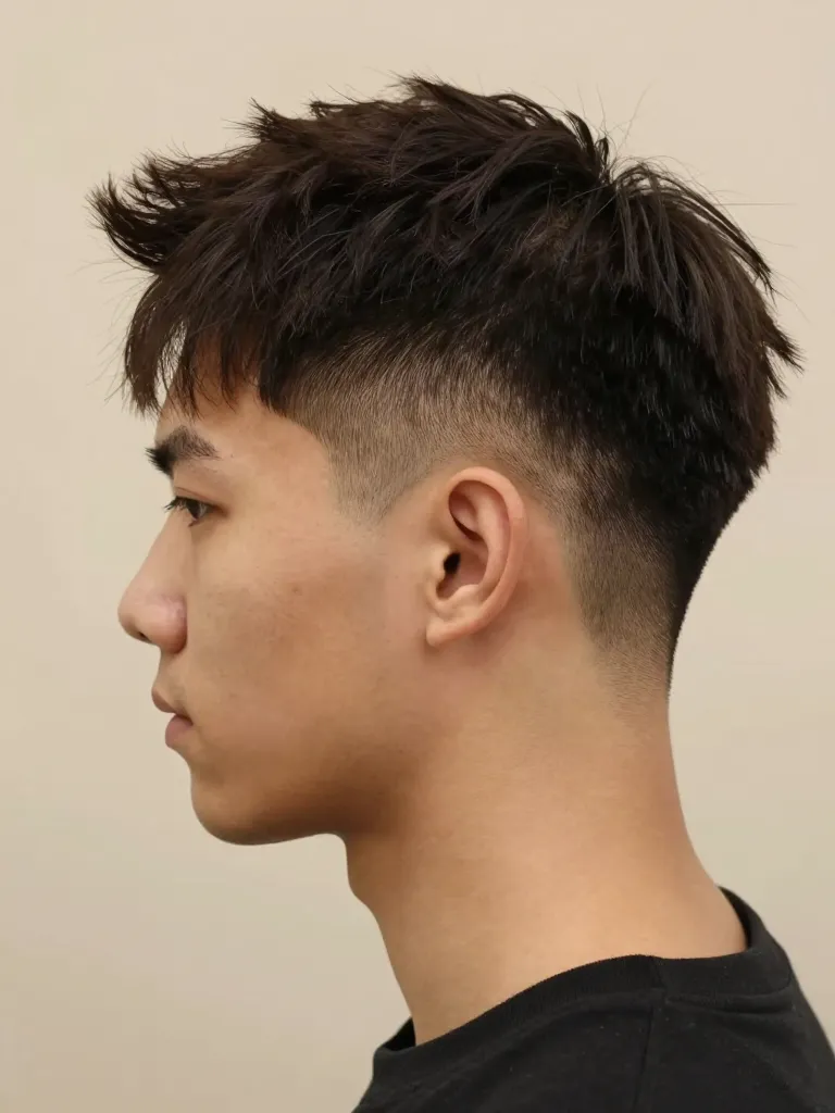 Taper fade haircut for men with subtle edge gradient and longer top