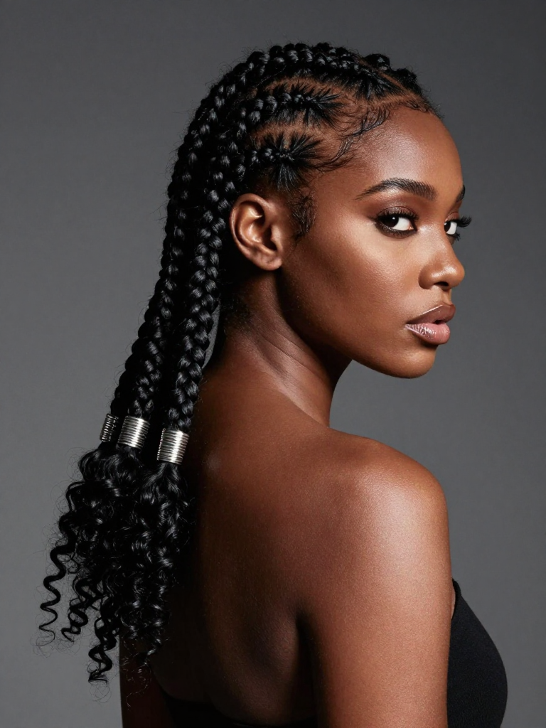 2. Fulani Braids with Side-Swept Cornrows