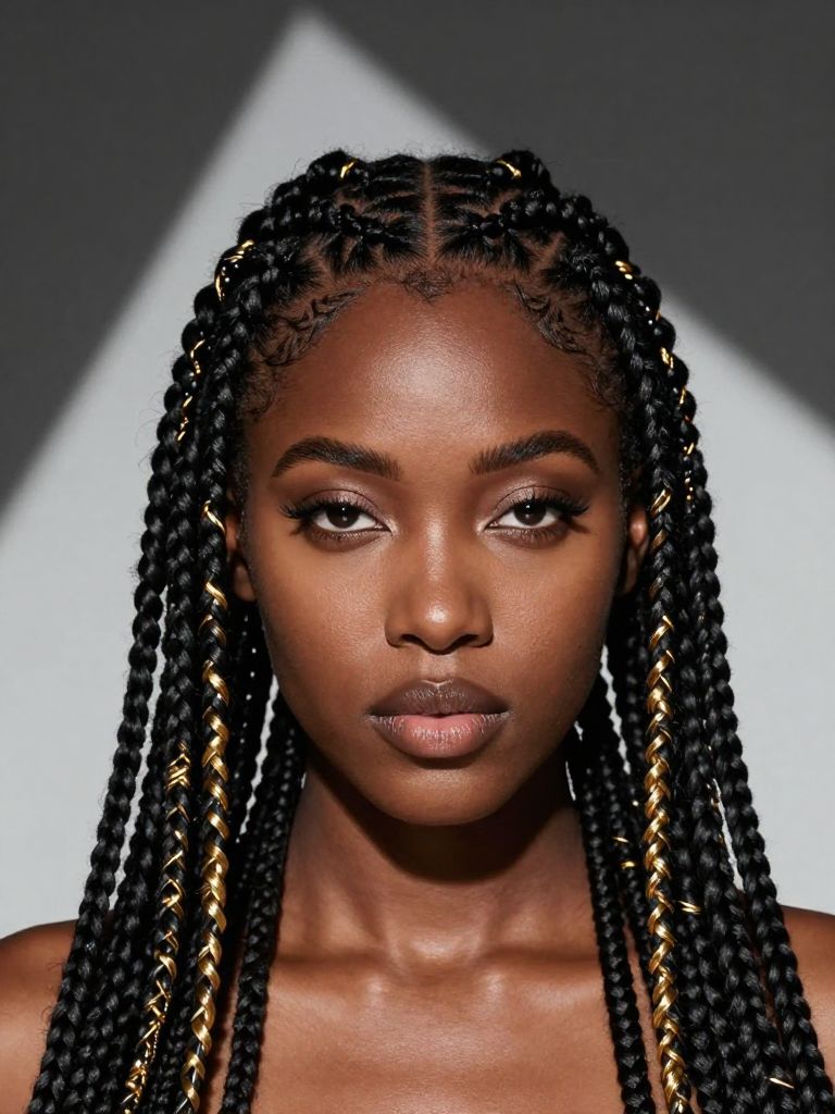 4. Fulani Braids with Zigzag Parting