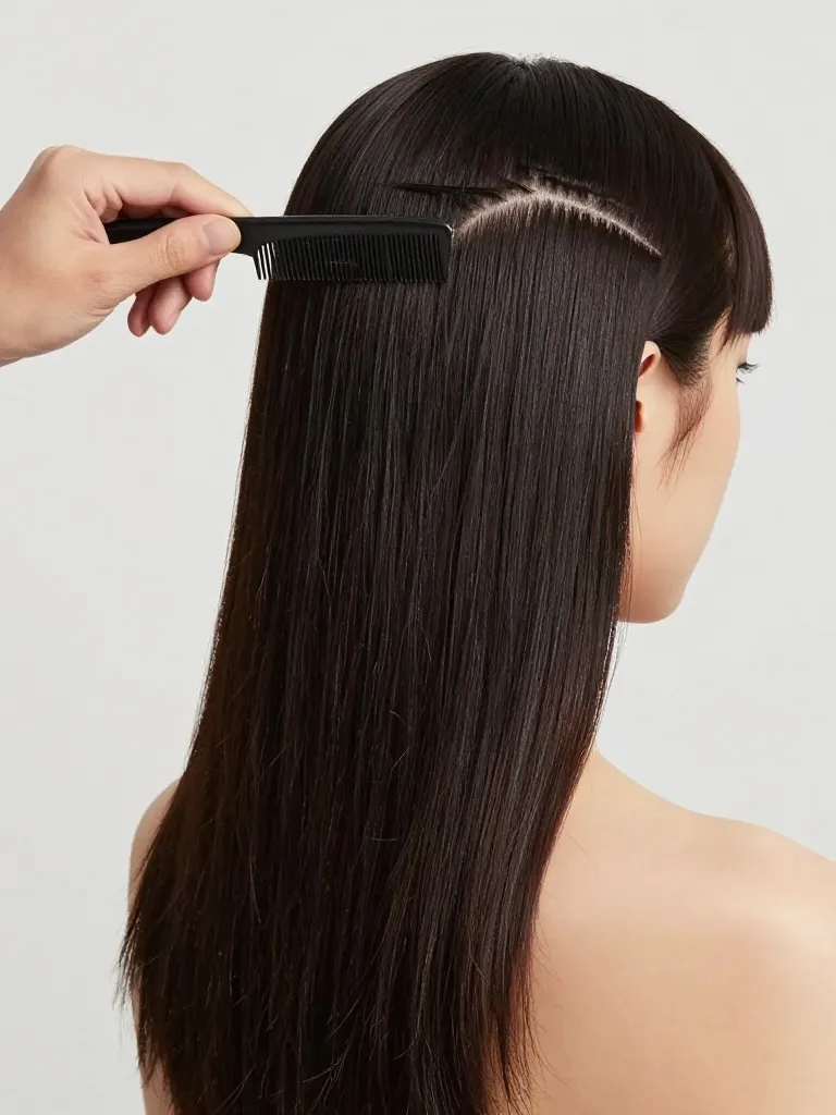 Crown sectioning for long mullet showing extreme length differential between front and back