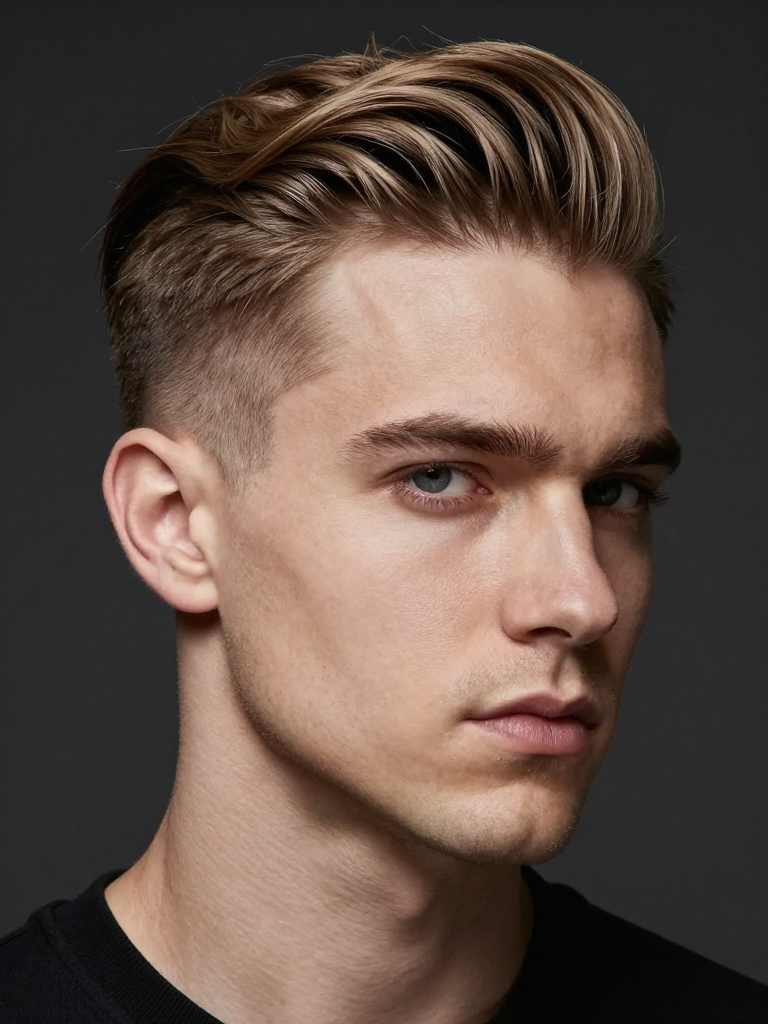 Classic side part haircut on a man with light brown hair