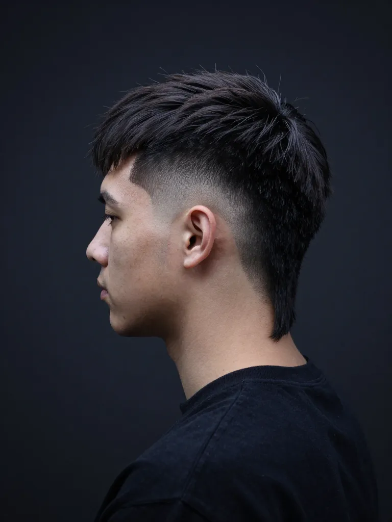 Fade mullet with skin-faded sides and full textured mullet tail