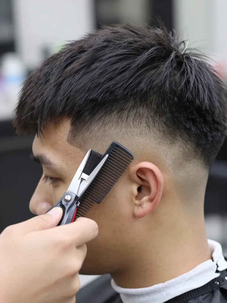 Marking the mid fade starting point at the temple