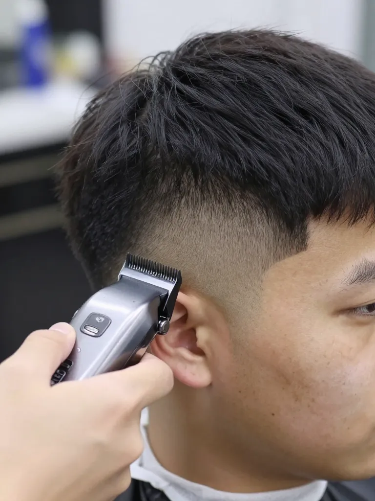 Blending the top into the mid fade with clipper-over-comb technique