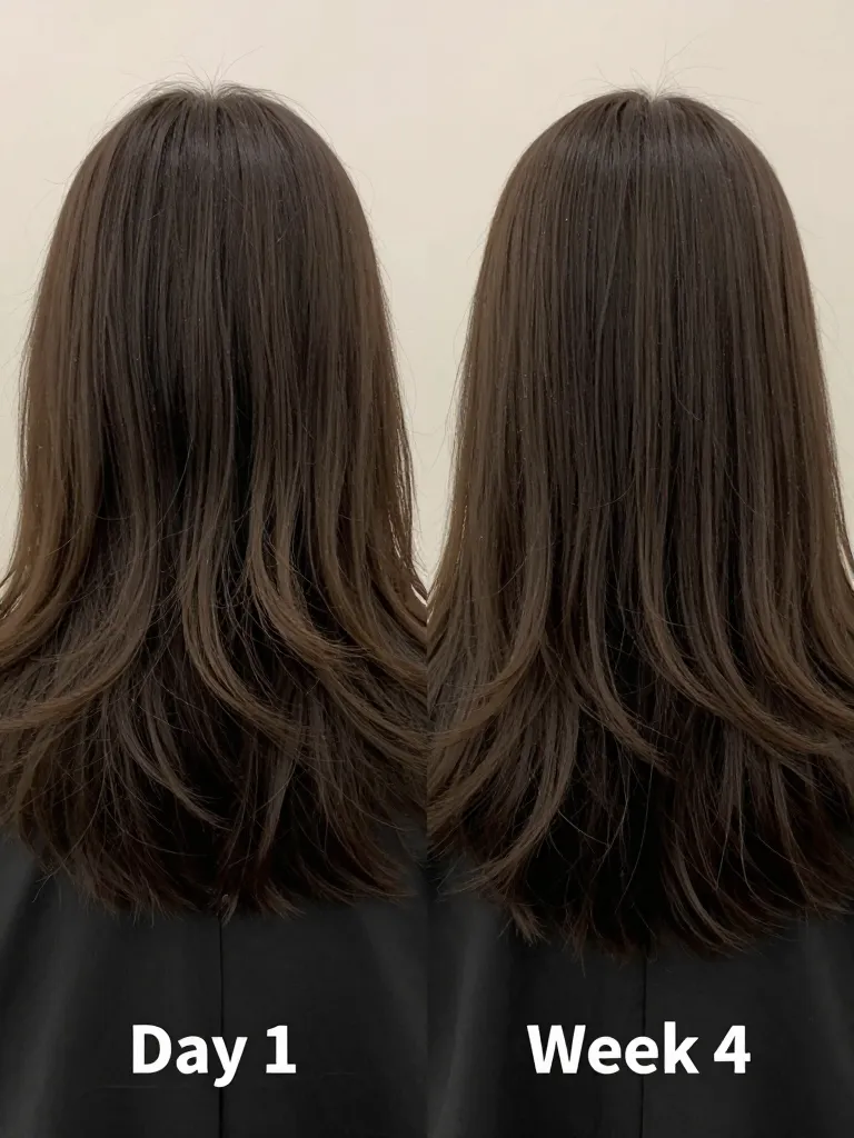 Day 1 vs Week 4 comparison of a mullet's back layers