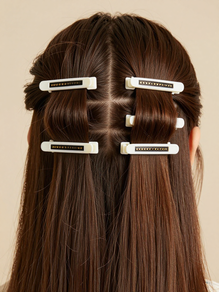 Hair being sectioned with clips
