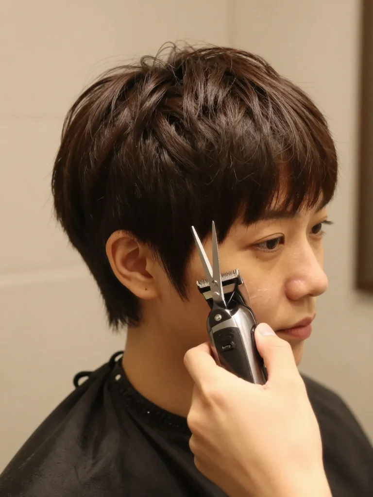 Styling diagonal side-swept bangs on a pixie cut for round face shape