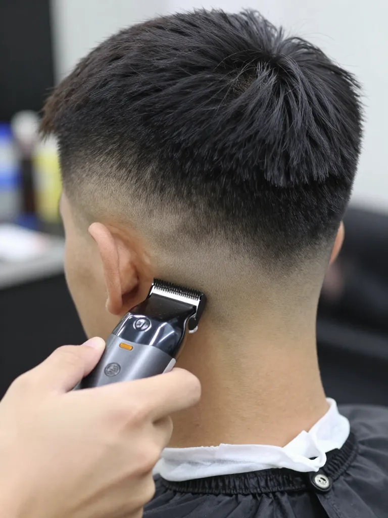 Using foil shaver to create bare skin at the base of the fade zone
