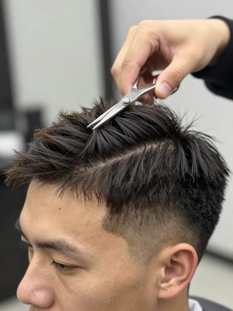 Using thinning shears to remove bulk from the top section