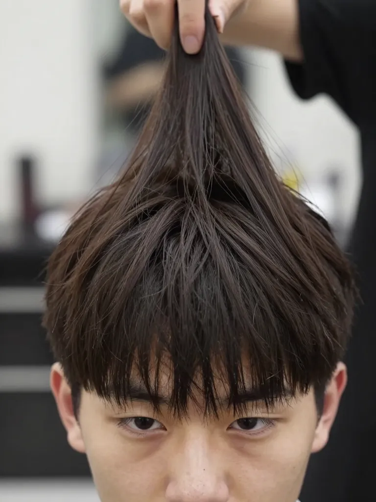 Point-cutting front layers for textured crop mullet on straight hair