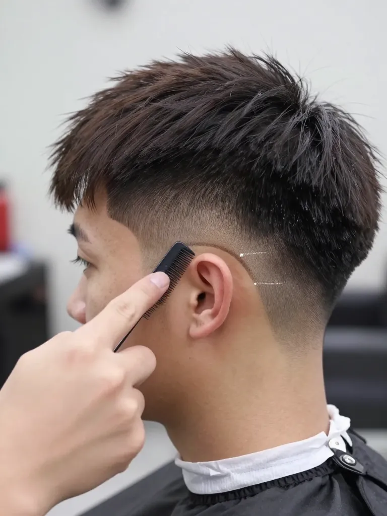 Marking the three taper zones: sideburns, ears, and neckline