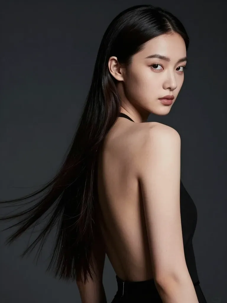 Long mullet with sleek dark shoulder-length front and mid-back flowing cascade